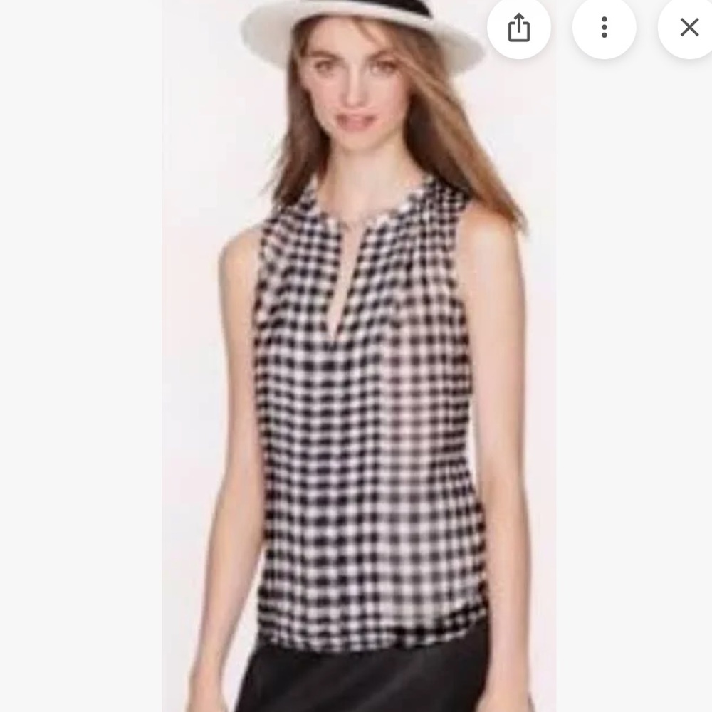 J. Crew Navy and White Gingham Silk Blouse